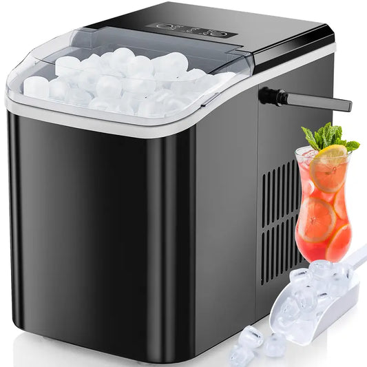 Portable Countertop Ice Maker, Self-Cleaning Ice Machine with Handle, Scoop & Basket for Home, Office and Bar
