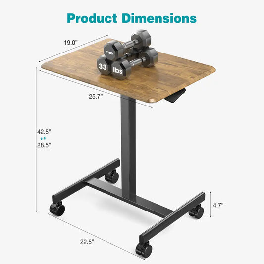 Adjustable Rolling Work Table, Portable Standing Desk & Laptop Cart, Multi-Purpose Overbed Table for Small Spaces